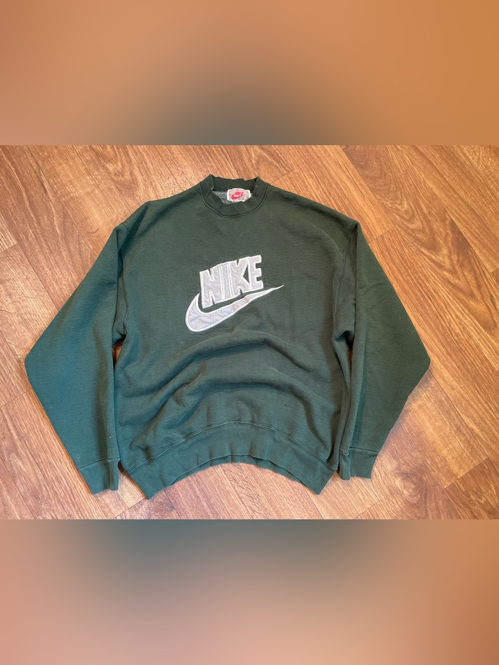Vintage 90s Nike Crewneck Sweatshirt XL Green USA Made Big Logo Swoosh Spellout